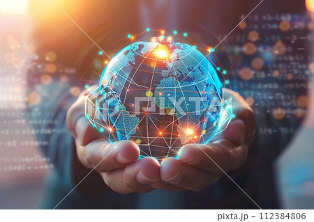Global network connection covering earth. Global business and technology concept. Concept of international trading Global network connection covering earth. Global business and technology concept. Concept of international trading 112384806