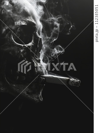Cigarette smoke in the shape of skull on black background. Stop smoking concept 112385051