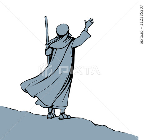 Moses with the staff. Vector drawing 112385207