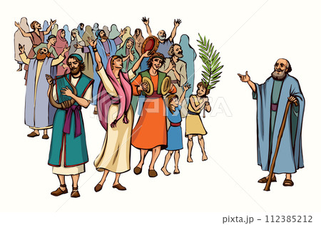 The ancient Jewish people are having fun. Vector drawing 112385212