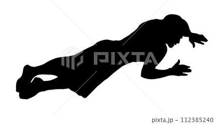 An exhausted person lies on the ground. Vector drawing 112385240