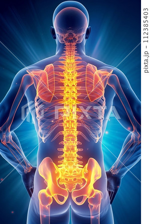 3d rendered medically accurate illustration of a mans painful back 3d rendered medically accurate illustration of a mans painful back 112385403