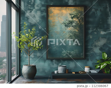 Old interior of living room with mock up poster frame 112386067