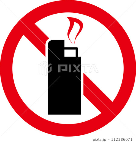 危険物の持ち込みに関する「禁止」「注意」「警告」のアイコン 112386071