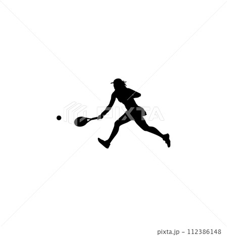 female logo playing floor tennis about to hit the ball 112386148