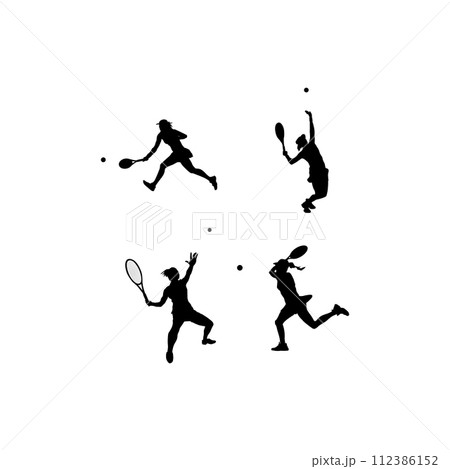 female logo playing floor tennis about to hit the ball 112386152