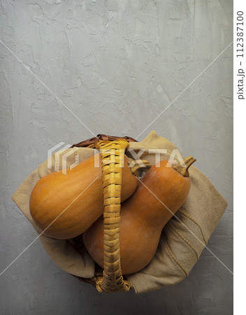 Autumn . pumpkin on wooden background. top view with copy space . Autumn, fall, Thanksgiving concept 112387100