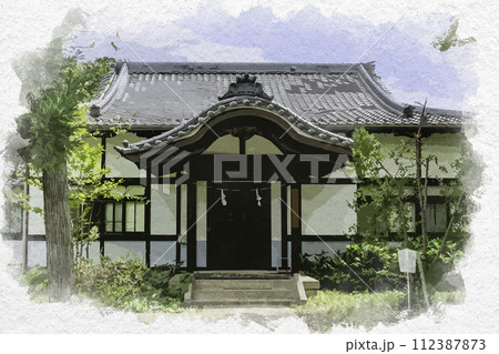 水彩画風　松代　象山神社　斎館　長野県長野市 112387873