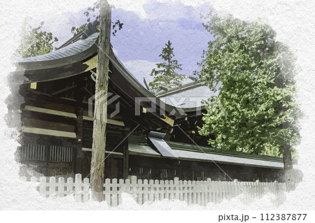 水彩画風 松代 象山神社 社殿 長野県長野市 水彩画風 松代 象山神社 社殿 長野県長野市 112387877