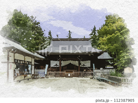 水彩画風　松代　象山神社　拝殿　長野県長野市 112387905