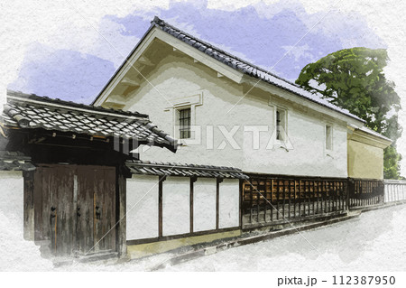 水彩画風　松代　真田邸　土蔵　長野県長野市 112387950