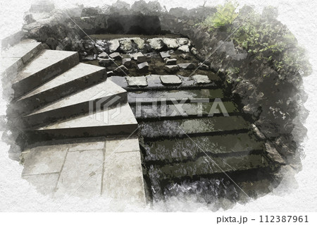 水彩画風　松代　竹山町の水路　長野県長野市 112387961