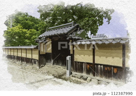 水彩画風　松代　有楽町の町並み　長野県長野市 112387990