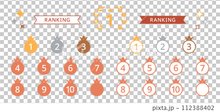 1位から10位までの王冠マークのランキングアイコンセット 112388402