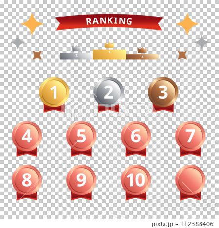 Medal-shaped ranking icon set from 1st to 10th place 112388406