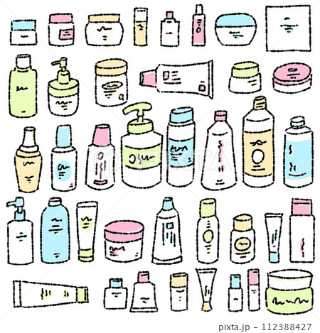 たくさんのスキンケア用品のイラストセット 112388427
