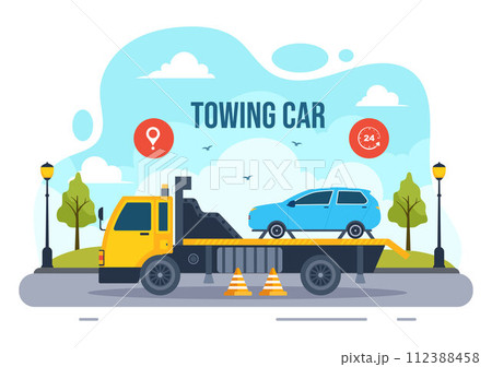 Auto Towing Car Vector Illustration Using a Truck with Roadside Assistance Service for Various Vehicles in Flat Cartoon Background Design Auto Towing Car Vector Illustration Using a Truck with Roadside Assistance Service for Various Vehicles in Flat Cartoon Background Design 112388458