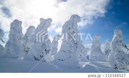冬晴れの森吉山樹氷群　秋田県 112388527