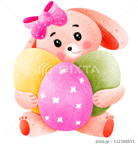 Easter rabbit hugging eggs Easter 112388655