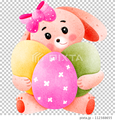 Easter rabbit hugging eggs Easter 112388655