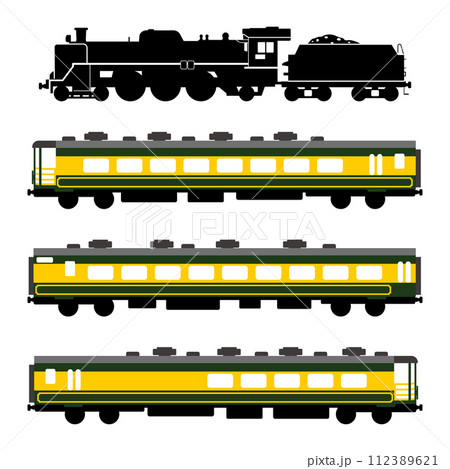 SL C57とサロンカーなにわをイメージした客車のイラストのイラスト素材