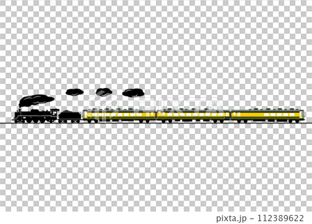 SL C57とサロンカーなにわをイメージした客車のイラスト 112389622