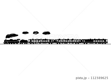 SL C57とサロンカーなにわをイメージした客車の切り抜きイラスト SL C57とサロンカーなにわをイメージした客車の切り抜きイラスト 112389625