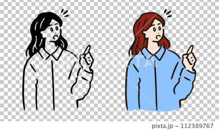 一位受啟發的女性、單色和彩色的線條畫插圖 一位受啟發的女性、單色和彩色的線條畫插圖 112389767