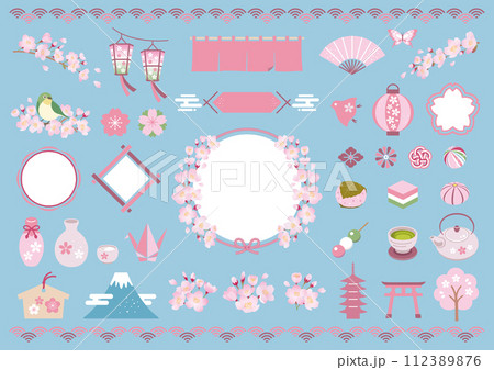 春の和風イラスト素材 / 桜 花見 フレーム 112389876