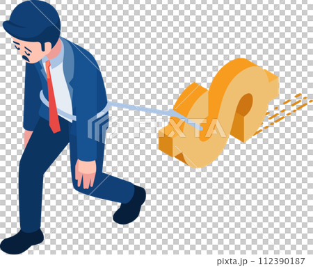 Isometric Businessman Tied with Dollar Symbol 112390187