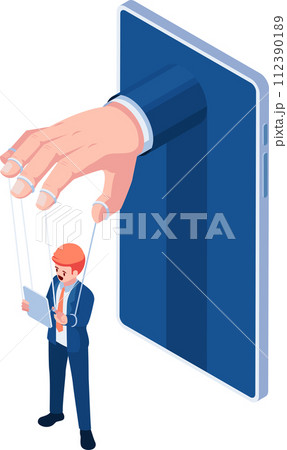 Isometric Hand from Smartphone Controlling Businessman Isometric Hand from Smartphone Controlling Businessman 112390189