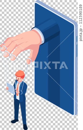 Isometric Hand from Smartphone Controlling Businessman Isometric Hand from Smartphone Controlling Businessman 112390189