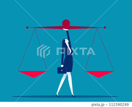 Confident business person leader lift balance ethical scale. Principles and business ethic to do right things concept Confident business person leader lift balance ethical scale. Principles and business ethic to do right things concept 112390299