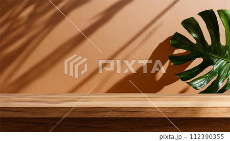 ボタニカル　植物　葉　影　木　シルエット　イメージ　フレーム　背景　AI生成画像　イラスト素材 112390355