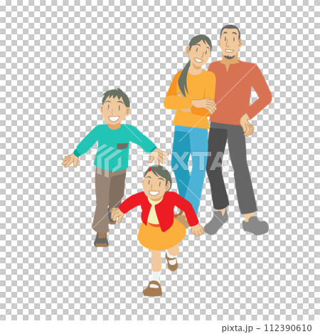 Illustration of parents watching over their children as they run 112390610