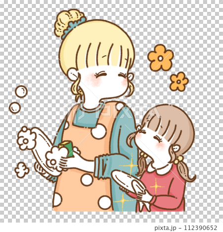 家長和孩子幫忙洗碗 112390652