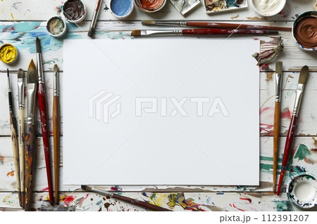 画用紙と絵の具のフレーム 画用紙と絵の具のフレーム 112391207