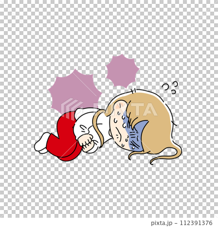 A girl collapses because her stomach hurts 112391376