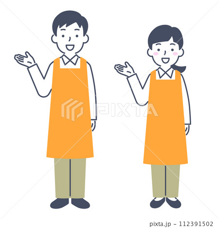 案内する男女 エプロン姿 案内する男女 エプロン姿 112391502