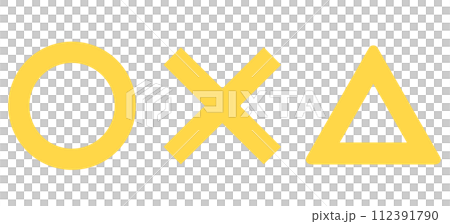 Simple yellow circle, cross, and triangle marks Simple yellow circle, cross, and triangle marks 112391790