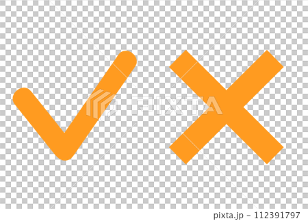簡單的橙色複選標記和十字標記 112391797