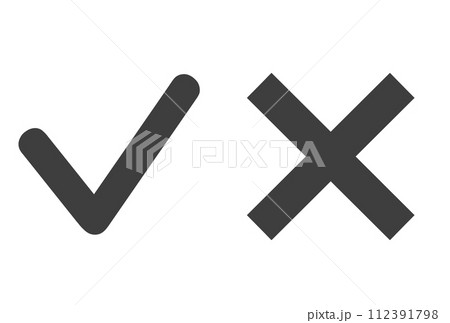 シンプルな黒色のチェックマークとばつマーク	 112391798