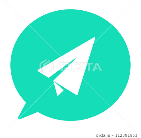 シンプルな緑色の紙飛行機と吹き出し	 112391853