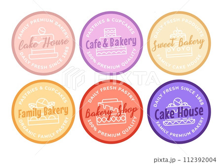 Round emblem set for bakery shop products ad 112392004
