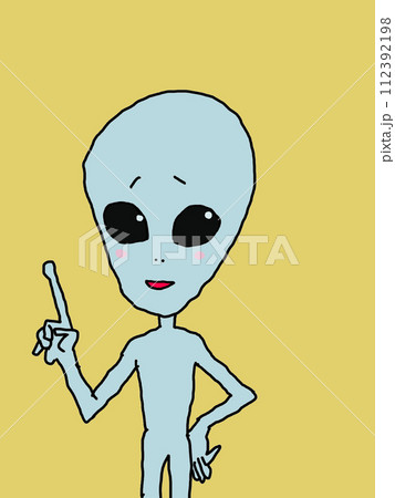 アドバイスをする宇宙人くんのシンプルなイラスト アドバイスをする宇宙人くんのシンプルなイラスト 112392198