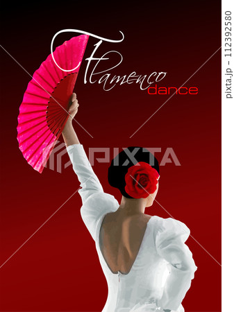 Beautiful young woman dancing flamenco. Vector 3d illustration 112392580