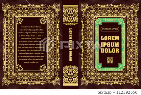 Ornate book cover and. Old retro ornament frames. Royal Golden style design. Vintage Border to be printed on the covers of books. Vector illustration 112392650
