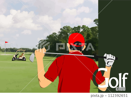 Golf club background with golfer man image. Vector 3d illustration 112392651