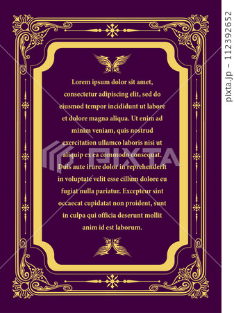 Gold ornament on dark background. Can be used as invitation card. Book cover. Vector illustration 112392652