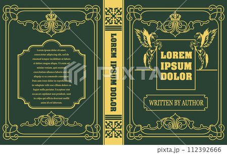 Ornate leather book cover and Old retro ornament frames. Royal Golden style design. Historical nover. Vintage Border to be printed on the covers of books. Vector illustration Ornate leather book cover and Old retro ornament frames. Royal Golden style design. Historical nover. Vintage Border to be printed on the covers of books. Vector illustration 112392666